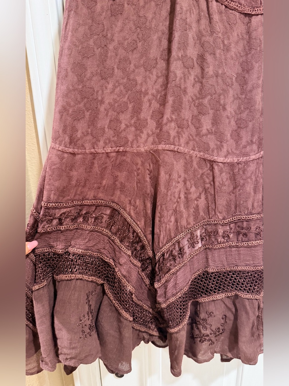 Boho Brown Lace-Trim Maxi Slip Dress - Picture 3 of 6
